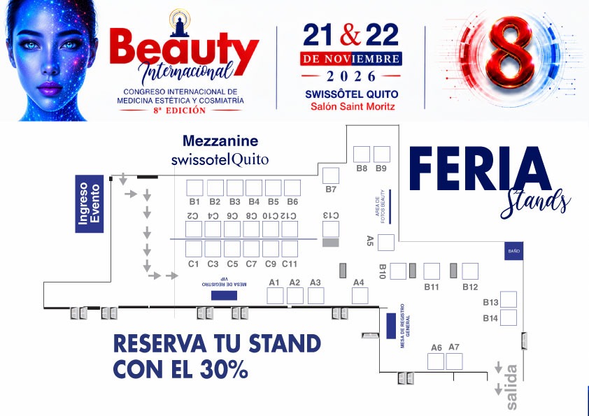 Plano de distribución de los stands de la Feria Beauty Internacional 2026